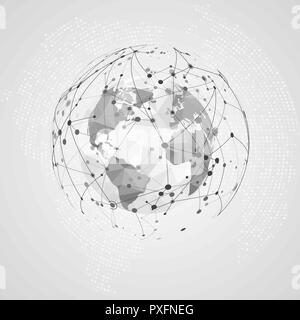 Global network connection. Abstract Digital Big Data Texture. Polygonal World map point and line composition. Concept of global business. Vector Illus Stock Vector