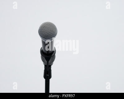 Wireless microphone on stand at white background close up Stock Photo