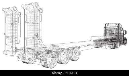 Car Delivery Semi Truck Trailer. Wire-frame. EPS10 format. Vector rendering of 3d Stock Vector