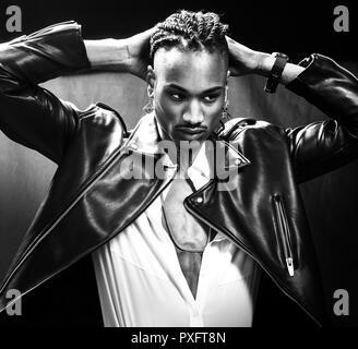Advertising images of black model in contemporary fashion Stock Photo