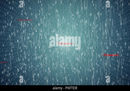 binary code with password protection, computer and internet hacking to steling password, illustration safty and password protection concept Stock Photo