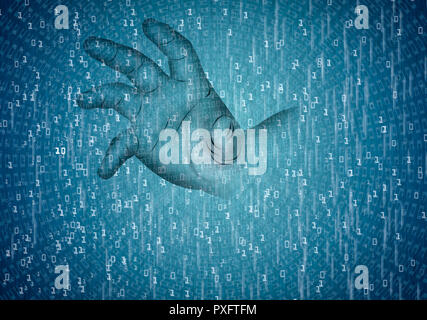 hand reaching from network, illustration hand reaching to hack information Stock Photo