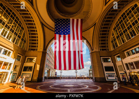 American Flag Boston Harbor Hotel   Boston, Massachusetts, USA Stock Photo