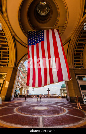 American Flag Boston Harbor Hotel   Boston, Massachusetts, USA Stock Photo