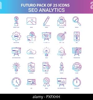 25 Blue and Pink Futuro SEO Analytics Icon Pack Stock Vector