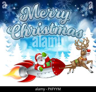 Merry Christmas Santa Rocket Sleigh Background Stock Vector