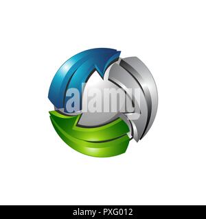 3d sphere logo template with silver blue and green color Stock Vector