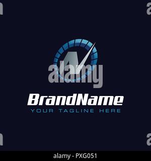 Letter N spedometer logo. Tachometer speed logo Stock Vector