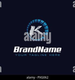 Letter K spedometer logo. Tachometer speed logo Stock Vector