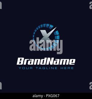 Letter X spedometer logo. Tachometer speed logo Stock Vector
