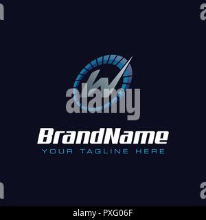 Letter W spedometer logo. Tachometer speed logo Stock Vector