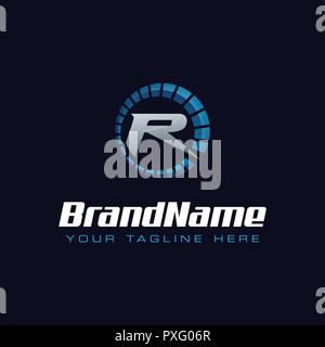 Letter R spedometer logo. Tachometer speed logo Stock Vector