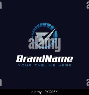 Letter V spedometer logo. Tachometer speed logo Stock Vector