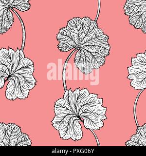 Botanical illustration. Hand Drawn flowers and plants. Monochrome vector illustrations in sketch style. Elegant Seamless vintage Pattern. Stock Vector