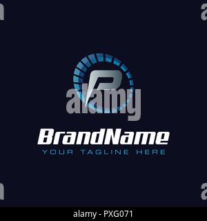 Letter P spedometer logo. Tachometer speed logo Stock Vector