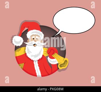 Santa Claus cartoon inside circle with speech bubble. All the objects are in different layers and the text types do not need any font. Stock Vector
