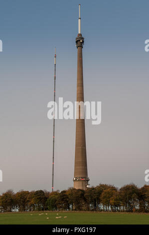 A view of Emley Moor Transmitting Station (also known as Arqiva Emley Moor Tower) at dawn on Monday 22nd October 2108. Stock Photo
