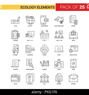 Ecology Elements Black Line Icon - 25 Business Outline Icon Set Stock Vector