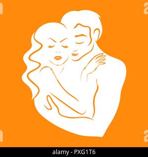 White logo vector that symbolizes gentle and reliable love on the orange background, hand drawing illustration Stock Vector