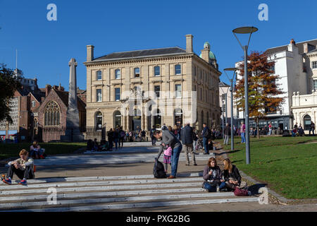 Exeter - England, Devon, House, Georgian Style, Grass, Horizontal, Leisure Activity, Outdoors, Pedestrian, People, Photography, Relaxation, Residentia Stock Photo