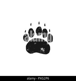 Bear footprint. Wild animal paw in silhouette style. Black grizzly foot icon. Stock vector isolated on white background Stock Vector