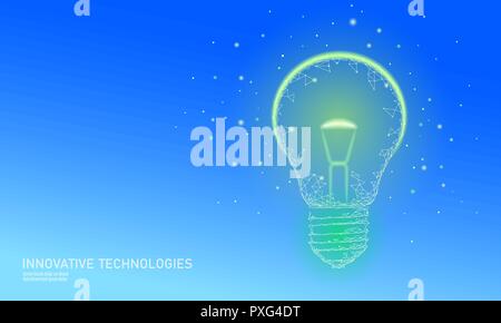 Light bulb idea business concept. Creative active human brain artificial intelligence next level man menthal abilities.Symbol of wisdom. Blue green low poly 3D triangle vector illustration art Stock Vector