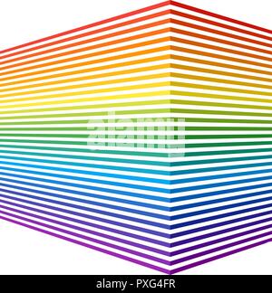 full color spectrum stripes that makes a three dimensional rectangle geometric shape in perspective view. vector element for design Stock Vector