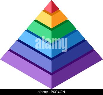 Stack of colored blocks that makes a pyramid. Isometric view of abstract geometric element for design Stock Vector