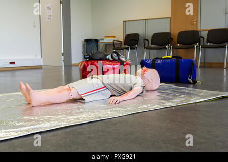 Medical teenager puppet lies injured on the ground Stock Photo - Alamy