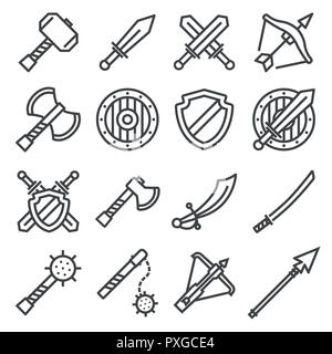 Set of fighting knight swords. Metal european straight knight swords Stock Vector