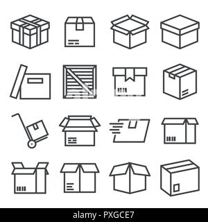 Vector box and parcel icons set for business on white background Stock Vector