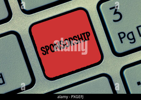 Text sign showing Sponsorship. Conceptual photo Position of being a sponsor Give financial support for activity. Stock Photo