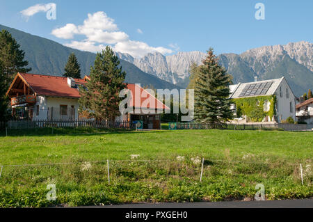 Imst is a town in the Austrian federal state of Tyrol. It lies on the River Inn in western Tyrol, Stock Photo