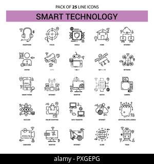 Smart Technology Line Icon Set - 25 Dashed Outline Style Stock Vector