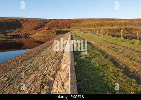 A view of Wessenden Head Reservoir, Saddleworth Moor at sunrise on October 22nd 2018. Stock Photo