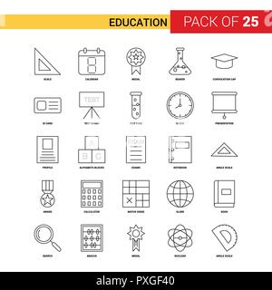 Education Black Line Icon - 25 Business Outline Icon Set Stock Vector