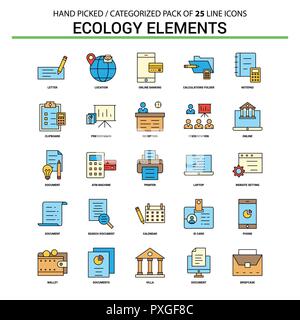 Ecology Elements Flat Line Icon Set - Business Concept Icons Design Stock Vector