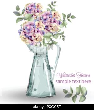 Hydrangeas Watercolor floral bouquet Vector. Delicate colorful spring decor Stock Vector
