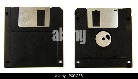 Black floppy disk on white background Stock Photo