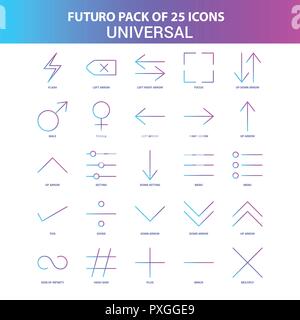 25 Blue and Pink Futuro Universal  Icon Pack Stock Vector