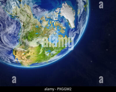 North America on realistic model of planet Earth with country borders ...