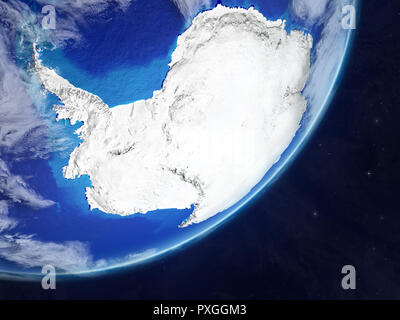 Antarctica on realistic model of planet Earth with very detailed planet surface and clouds. 3D illustration. Elements of this image furnished by NASA. Stock Photo