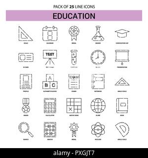 Education Line Icon Set - 25 Dashed Outline Style Stock Vector