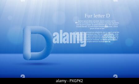 Product display or advertising concept template. Vector illustration of fur letter D over denim blue color gradient studio room background Stock Vector
