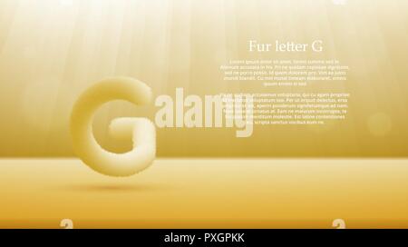 Product display or advertising concept template. Vector illustration of fur letter G over gold color gradient studio room background for your design Stock Vector