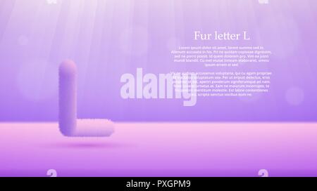 Product display or advertising concept template. Vector illustration of fur letter L over lavender color gradient studio room background Stock Vector