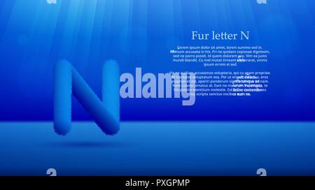 Product display or advertising concept template. Vector illustration of fur letter N over navy blue color gradient studio room background Stock Vector