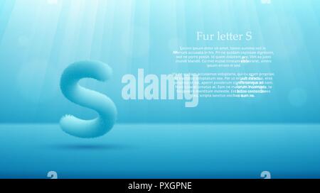 Product display or advertising concept template. Vector illustration of fur letter S over sky blue color gradient studio room background Stock Vector
