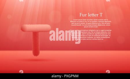 Product display or advertising concept template. Vector illustration of fur letter T over tomato red color gradient studio room background Stock Vector
