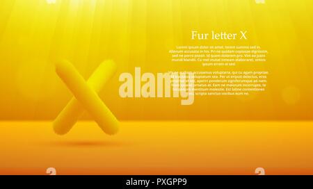 Product display or advertising concept template. Vector illustration of fur letter X over xanthic color gradient studio room background Stock Vector